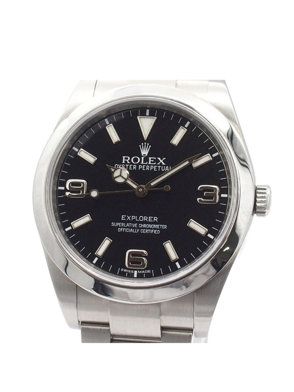 Rolex Explorer 1 Black SS Out Satin Finish Buckle Oyster Bracelet Watch